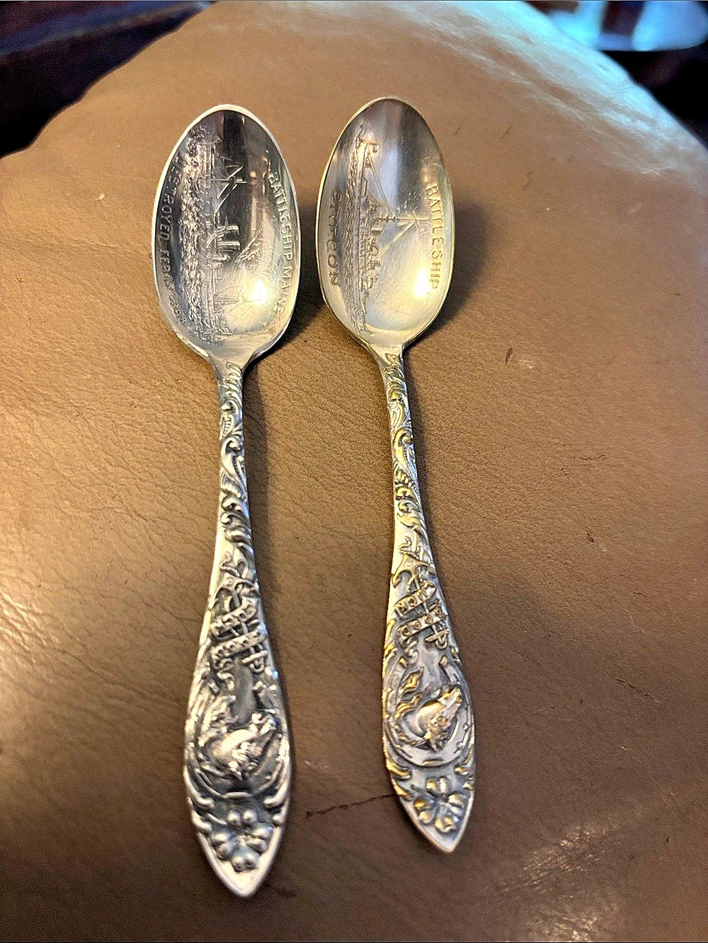 US Battleship Maine and US Battleship Oregon Souvenir Spoons Oregon Souvenir
